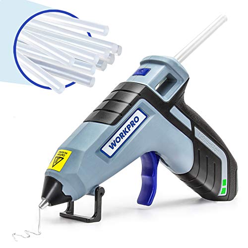 WORKPRO Cordless Hot Glue Gun, Fast Preheating Glue Gun