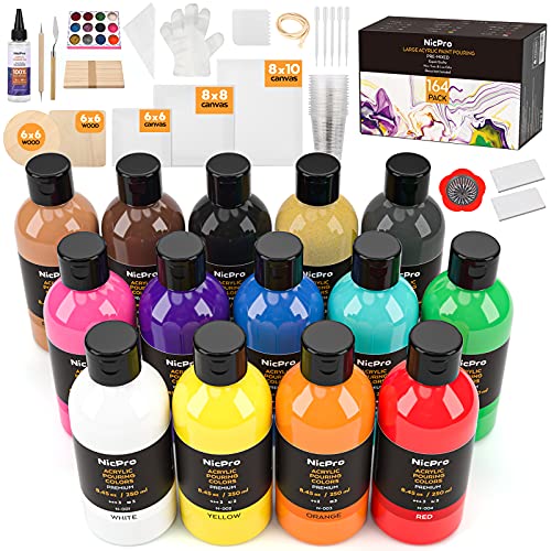 Nicpro 14 Colors 8.45oz Acrylic Pour Paint Supplies Kit