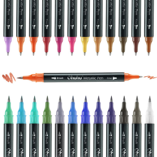 Ohuhu Metallic Marker Pens Dual Tips Brush Fine Point