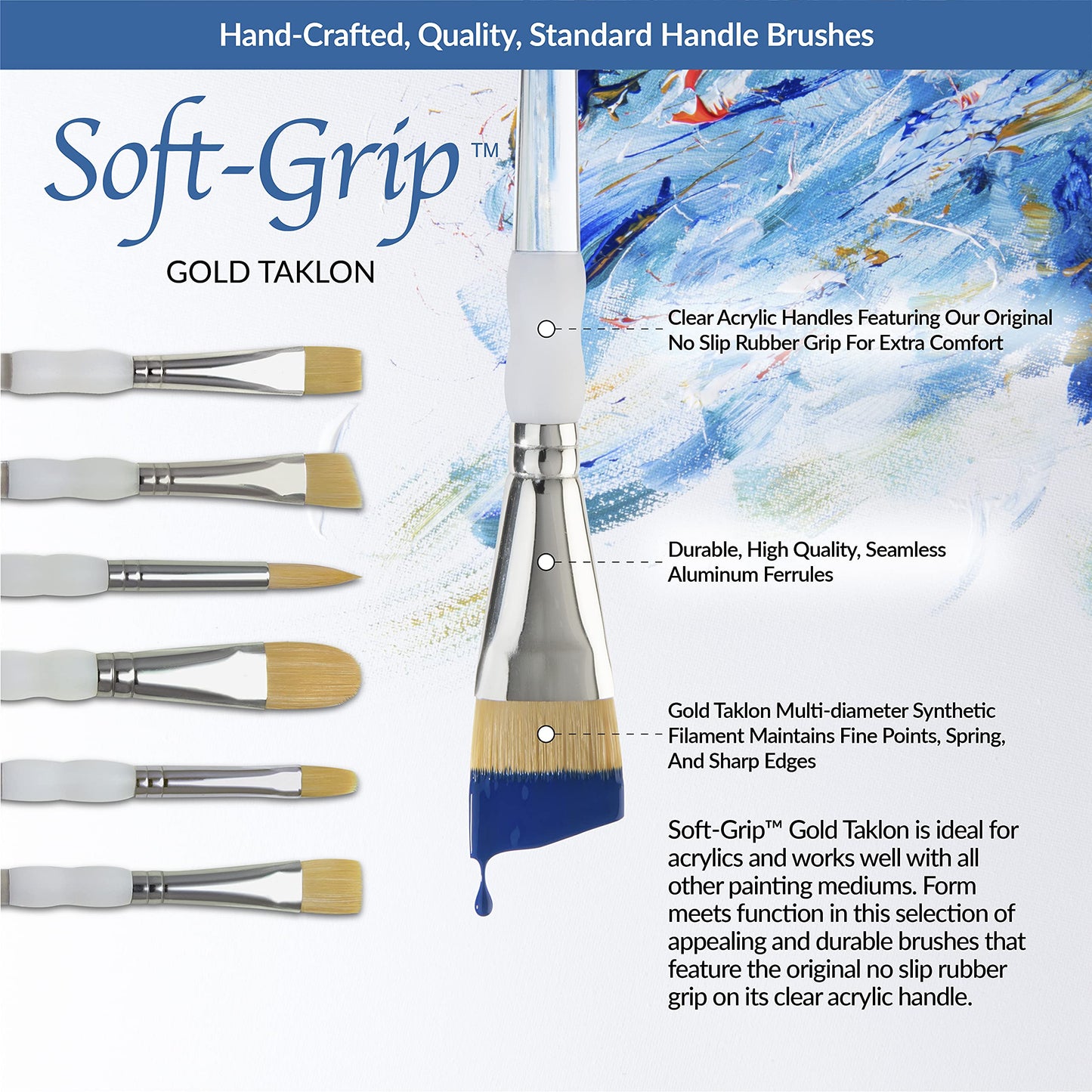Royal Brush Soft Grip Round Golden Taklon Fiber Paint Brush Set